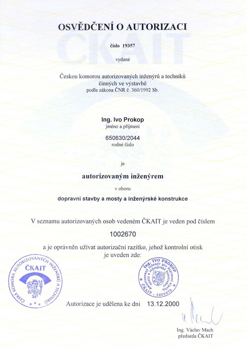 Osvědčen&iacute; o autorizaci